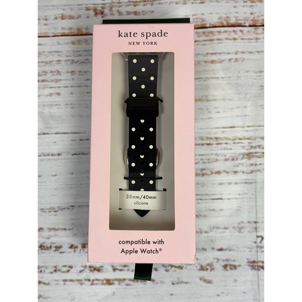 Kate Spade Black White Polka Dot Silicone Apple Watch Band 38mm 40mm KSS0080